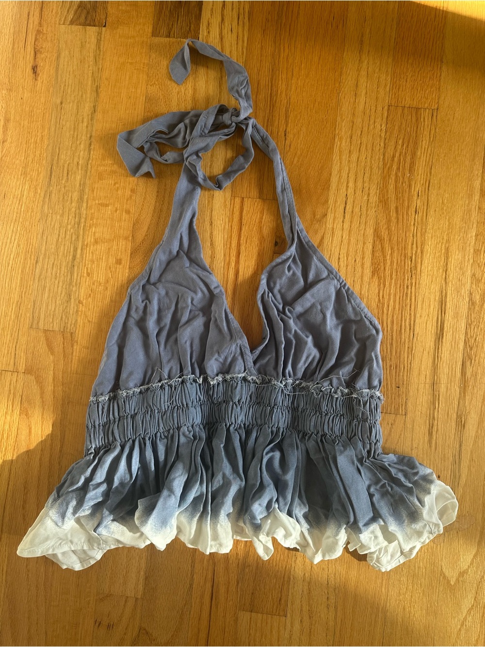 Ocean Drive Ombre Halter Ruffle Crop Top - Blue to White